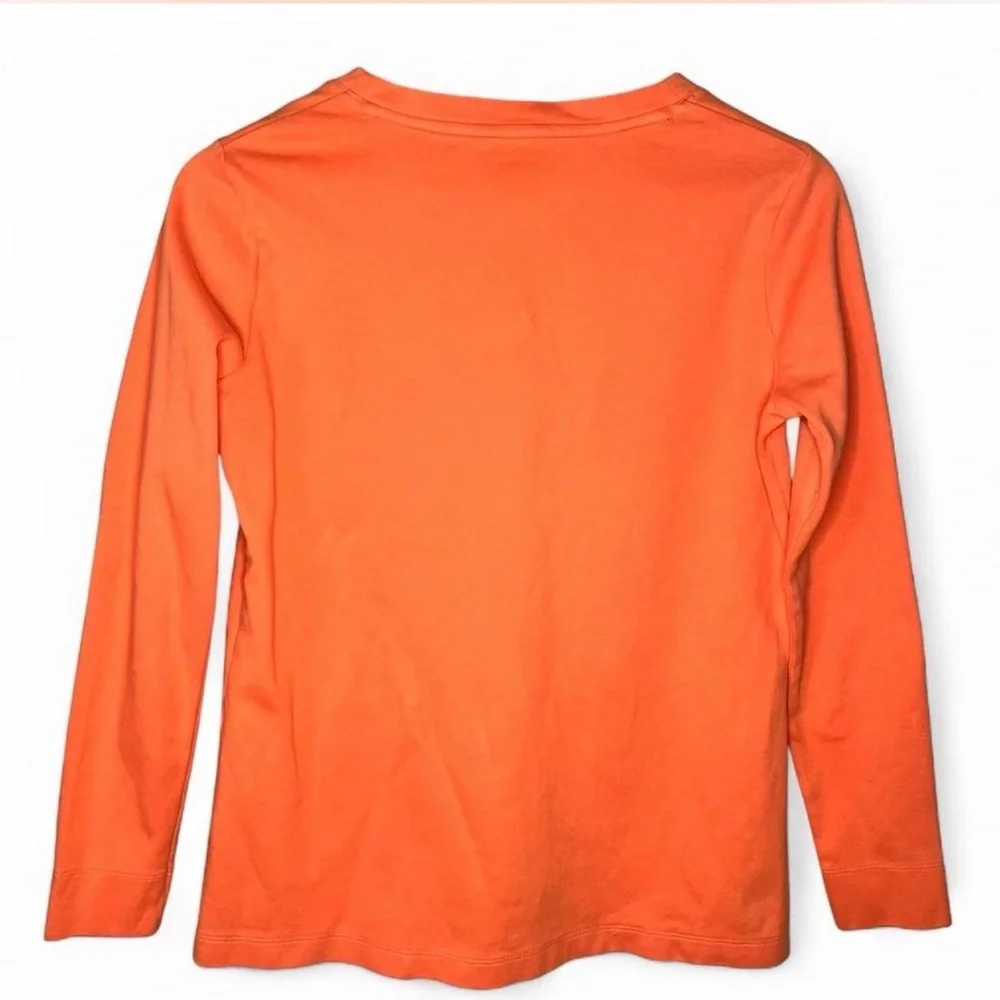 L.L. Bean Melon Coral Orange Cotton V-Neck Button Cardigan Sweater XS⁠ Fall